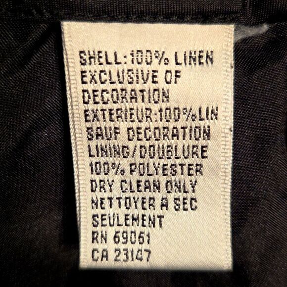 TALBOTS VINTAGE Linen Fruit Embroidered Cropped Pants Black Size 12P Lagenlook - Picture 10 of 10